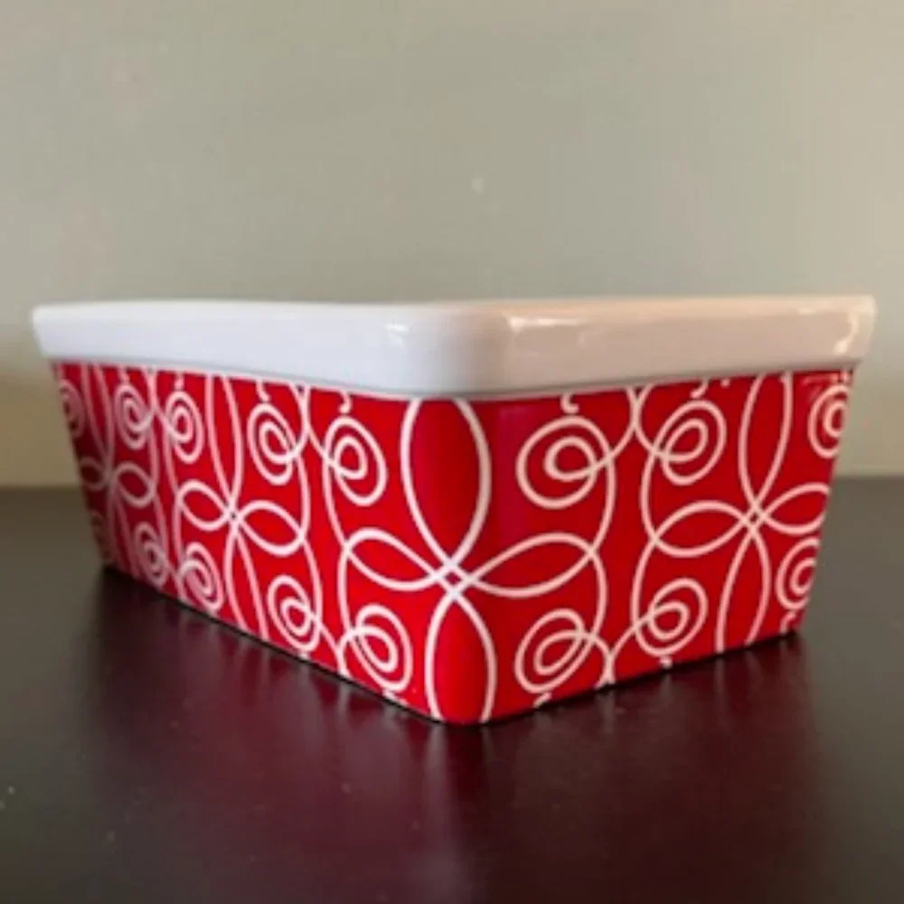 2  Kris Ruff Stoneware Loaf Pans ~ Blue Harbor Collection ~ Red with White